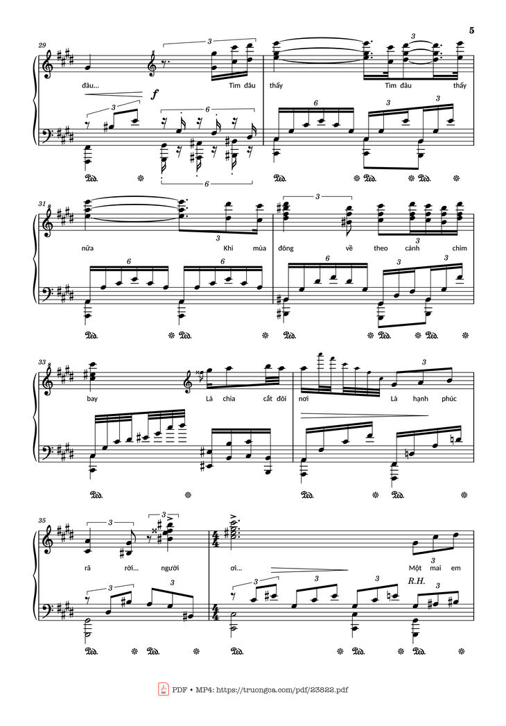 Page 5 of the piano sheet music PDF - Riêng một góc trời Sheet Piano by Ngô Thụy Miên