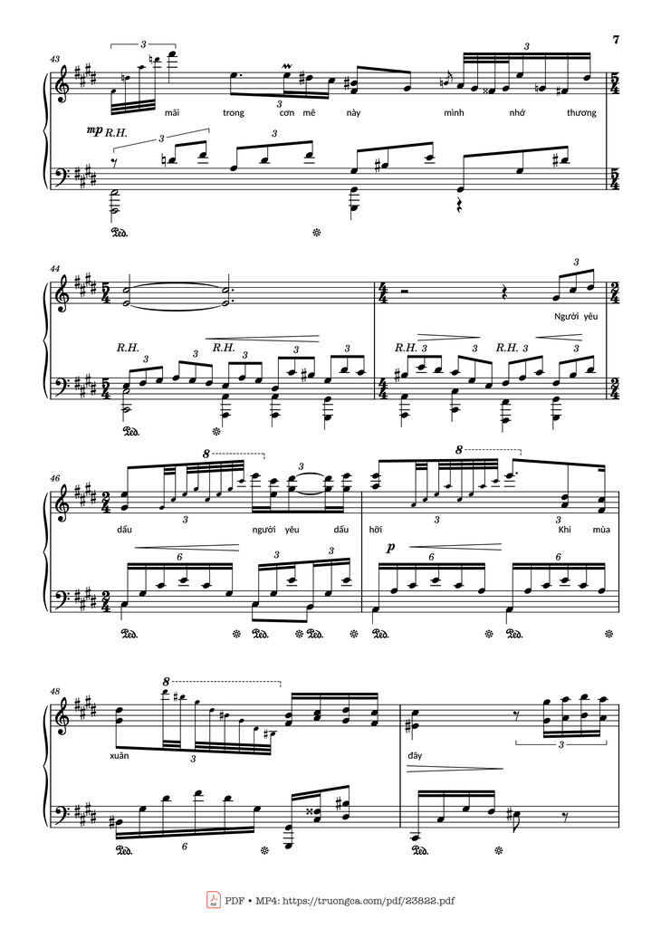 Page 7 of the piano sheet music PDF - Riêng một góc trời Sheet Piano by Ngô Thụy Miên