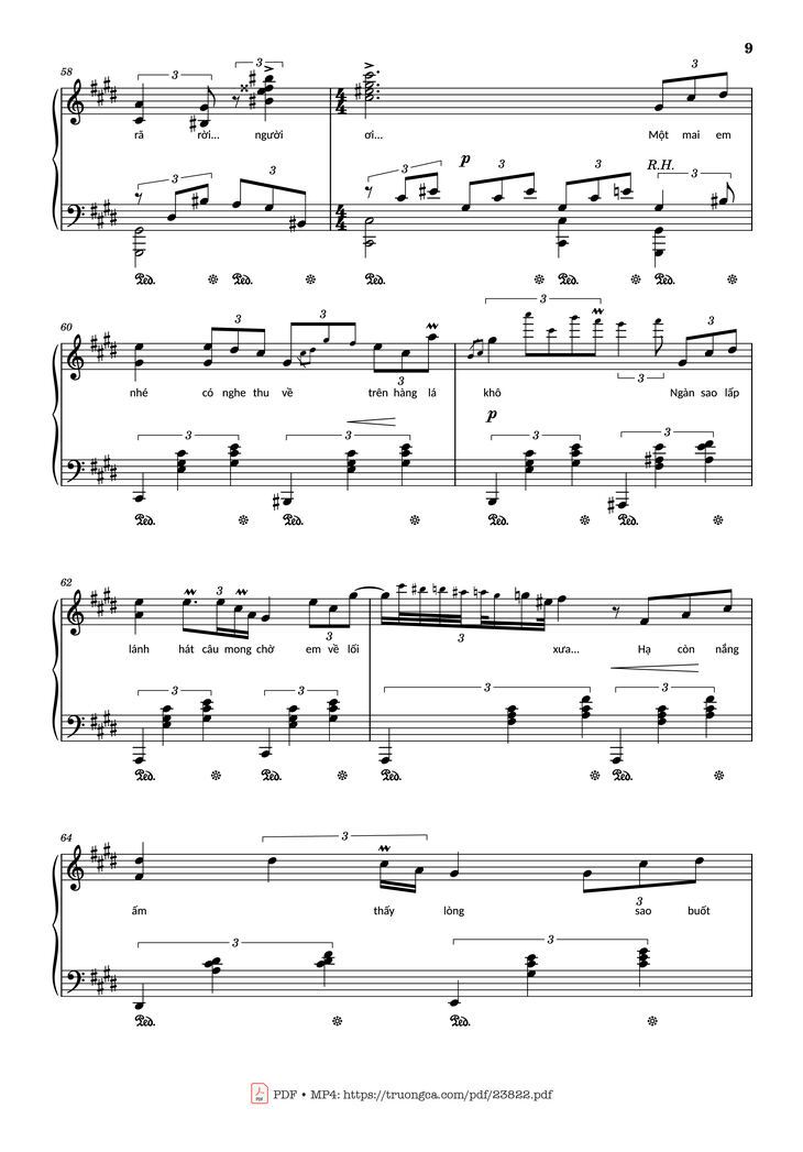 Page 9 of the piano sheet music PDF - Riêng một góc trời Sheet Piano by Ngô Thụy Miên