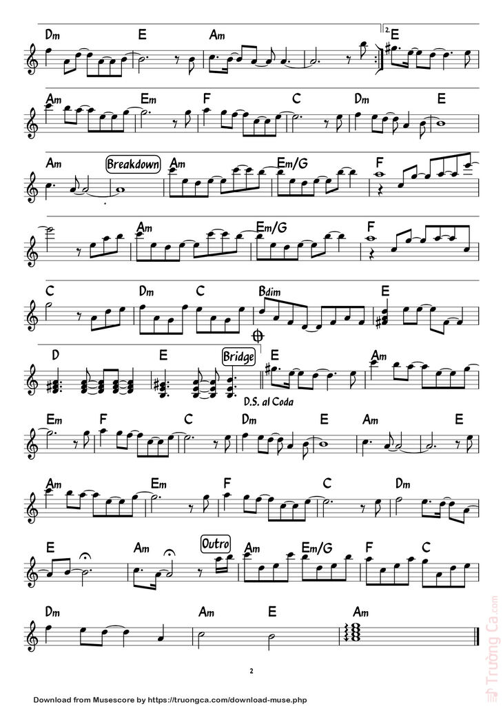 Page 2 of the piano sheet music PDF - Xin lỗi by Hoàng Lê Nhât Thanh
