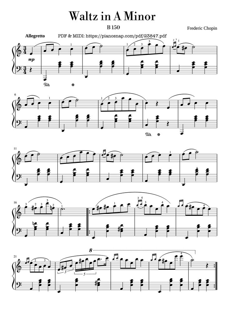 Sheet music preview — Waltz In A Minor Sheet Piano