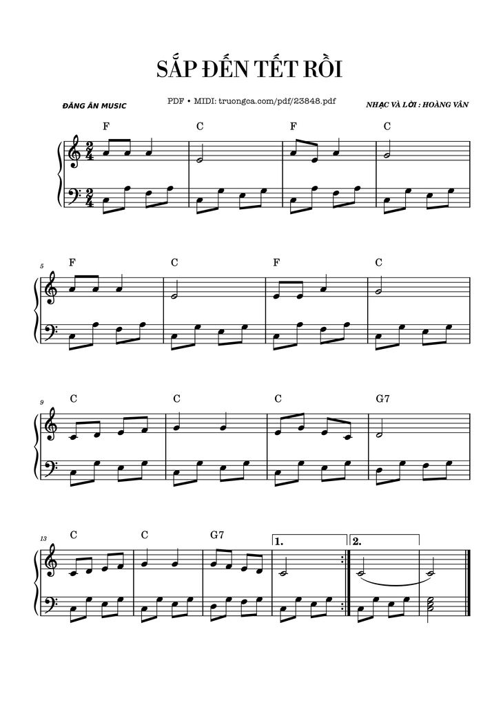 Page 1 of the piano sheet music PDF - SẮP ĐẾN TẾT RỒI Sheet Piano by Hoàng Vân