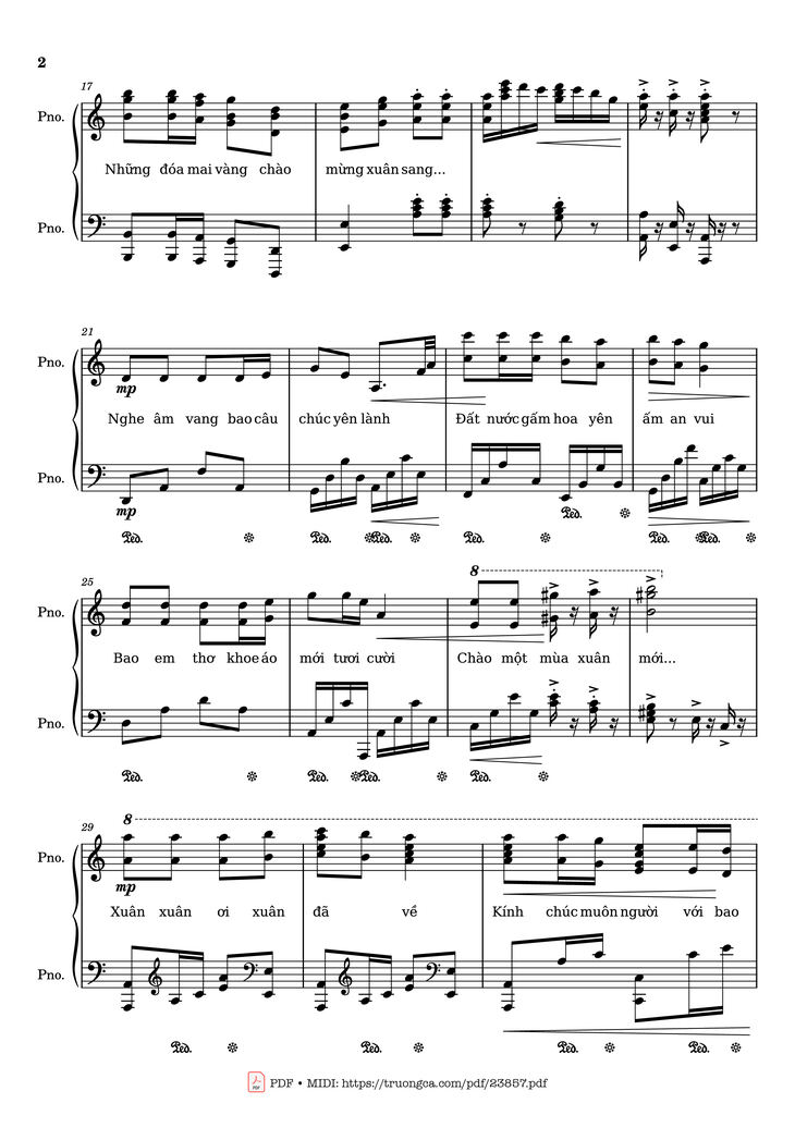 Page 2 of the piano sheet music PDF - Mùa xuân ơi Sheet Piano by Nguyễn Ngọc Thiện