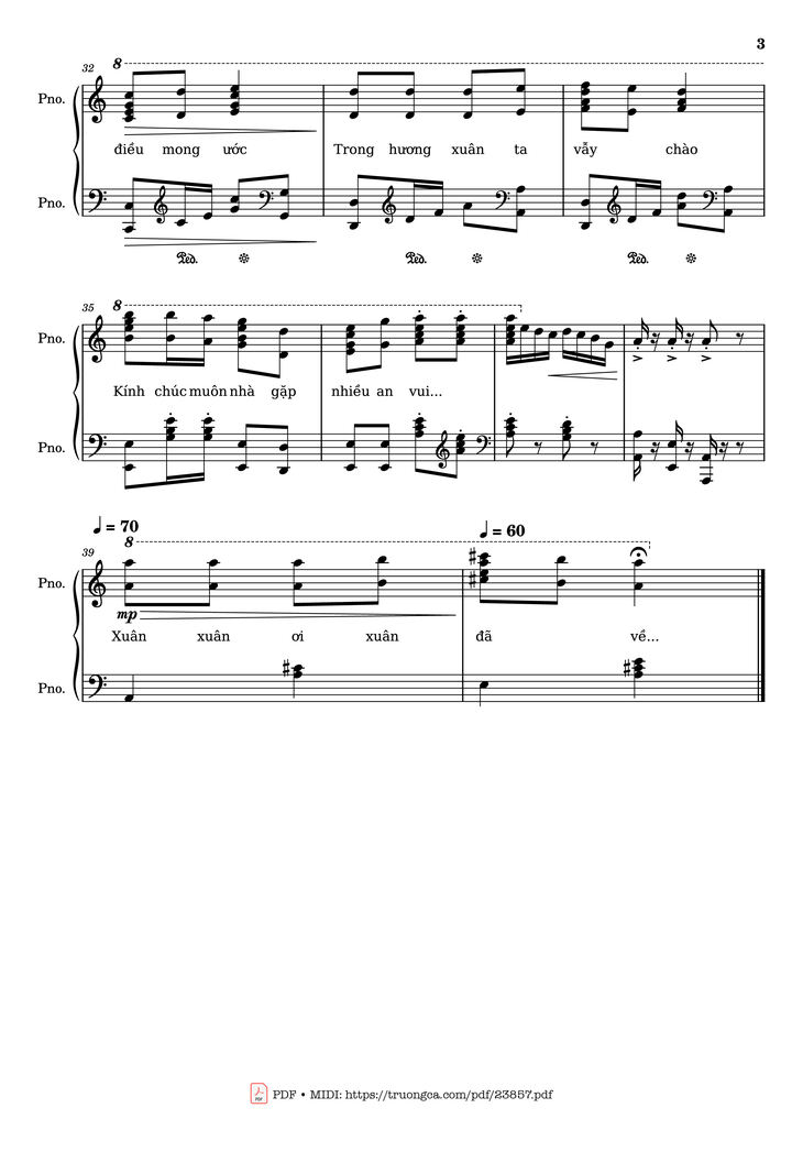 Page 3 of the piano sheet music PDF - Mùa xuân ơi Sheet Piano by Nguyễn Ngọc Thiện