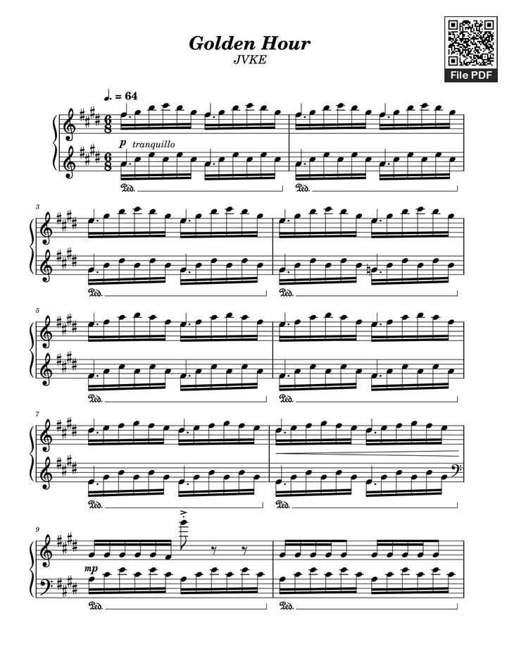 Page 1 of the piano sheet music PDF - Golden Hour JVKE Sheet Piano by Laurengrout