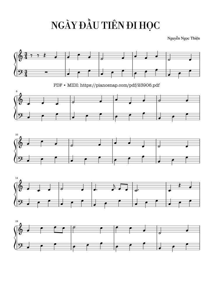 Page 1 of the piano sheet music PDF - NGÀY ĐẦU TIÊN ĐI HỌC Sheet Piano by Nguyễn Ngọc Thiện