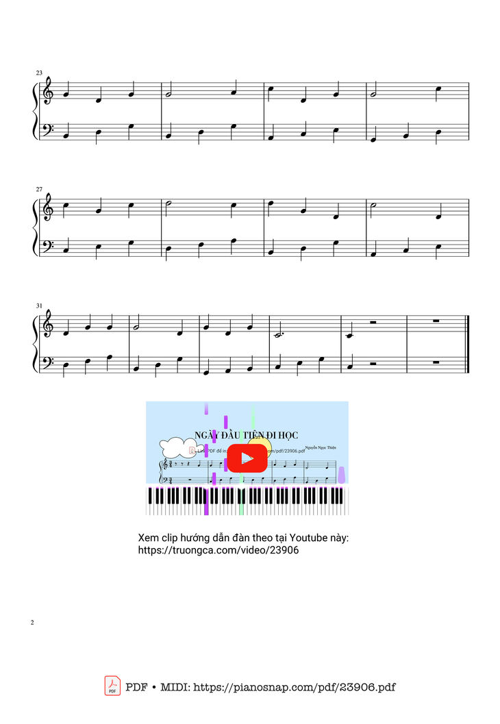 Page 2 of the piano sheet music PDF - NGÀY ĐẦU TIÊN ĐI HỌC Sheet Piano by Nguyễn Ngọc Thiện
