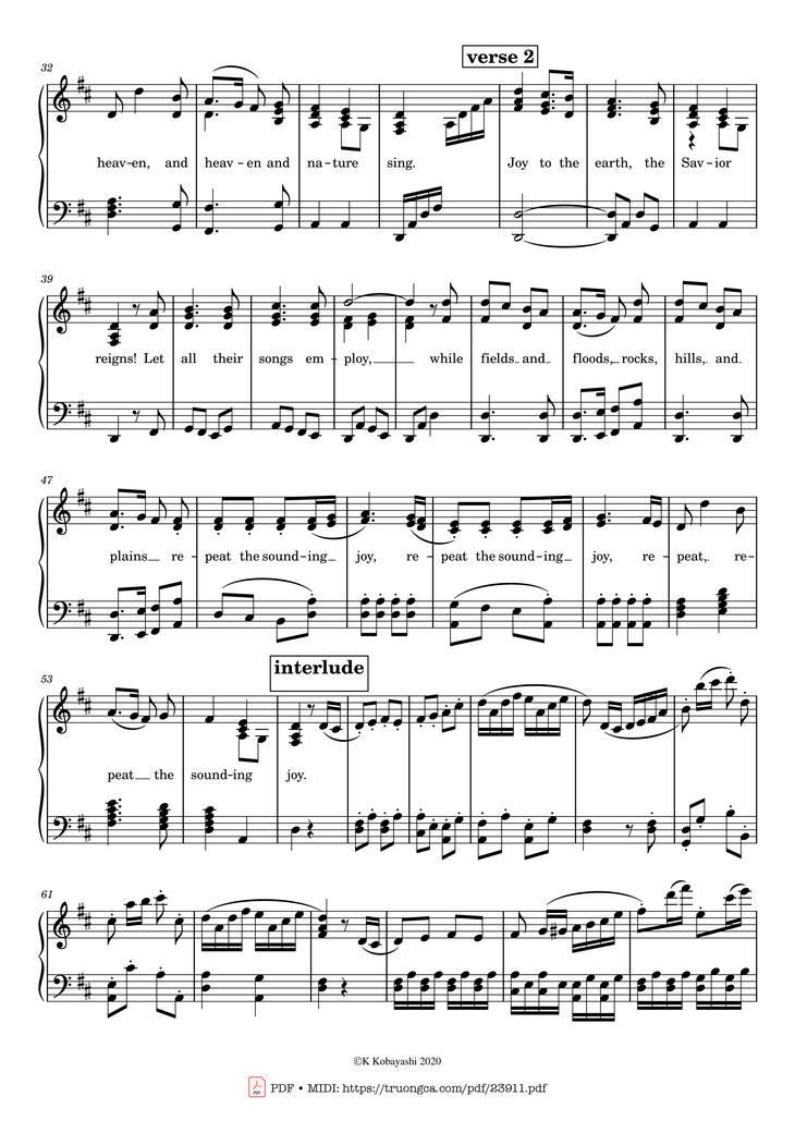 Page 2 of the piano sheet music PDF - Joy to the World! The Lord is come Sheet Piano by Lowell Mason