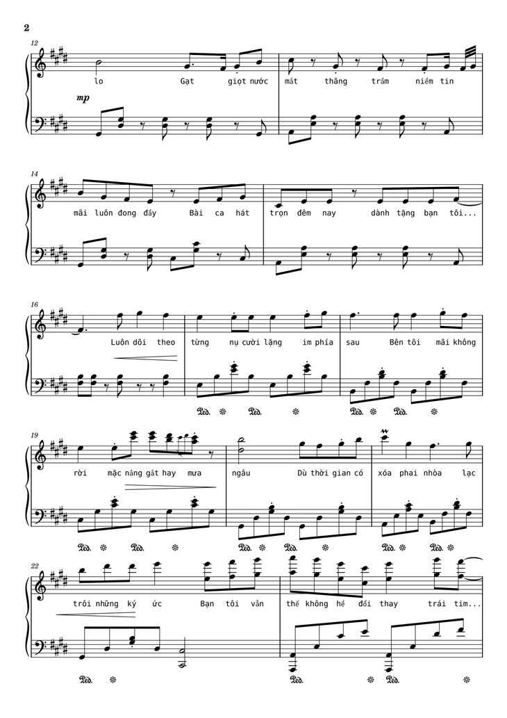 Page 2 of the piano sheet music PDF - Như ngày hôm qua Sheet Piano by Ngo_Duong_Hoang_An