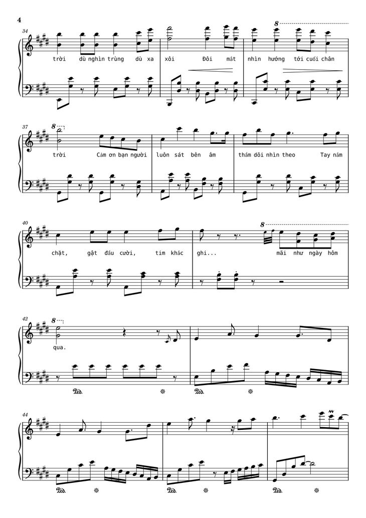 Page 4 of the piano sheet music PDF - Như ngày hôm qua Sheet Piano by Ngo_Duong_Hoang_An