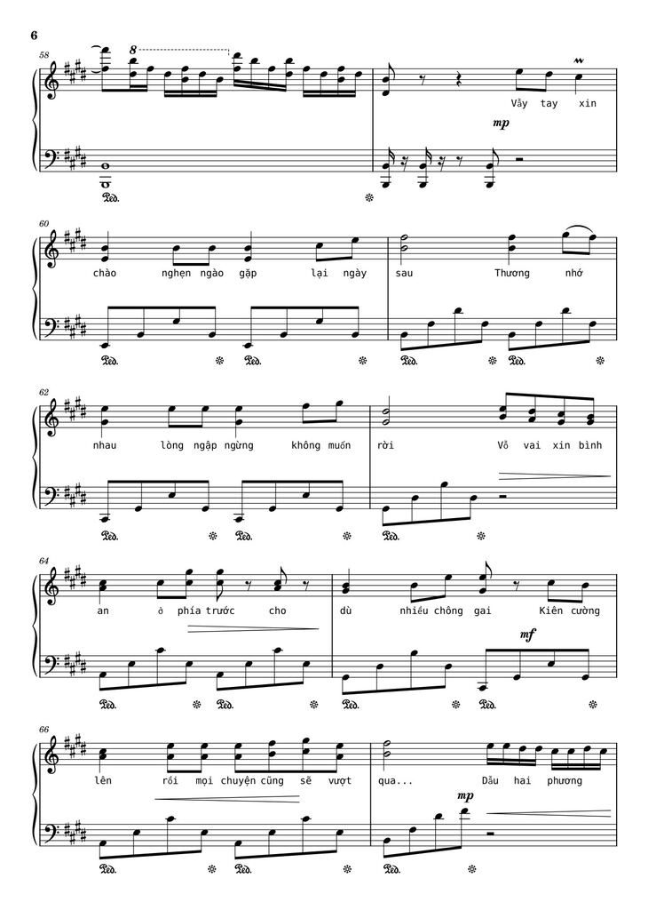 Page 6 of the piano sheet music PDF - Như ngày hôm qua Sheet Piano by Ngo_Duong_Hoang_An
