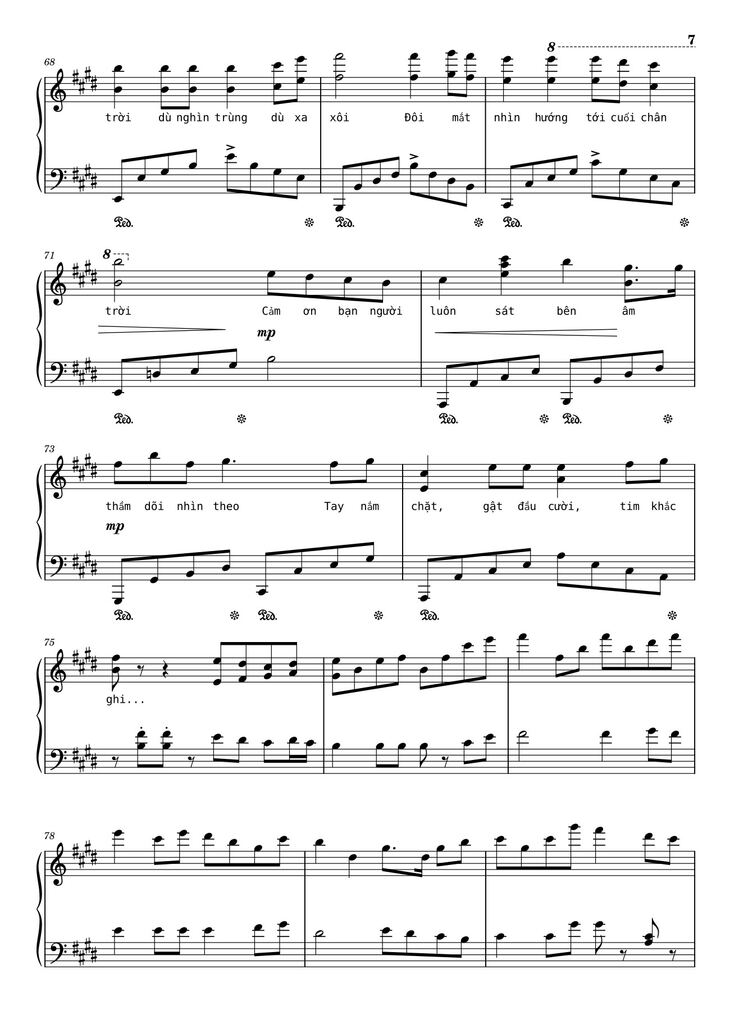 Page 7 of the piano sheet music PDF - Như ngày hôm qua Sheet Piano by Ngo_Duong_Hoang_An