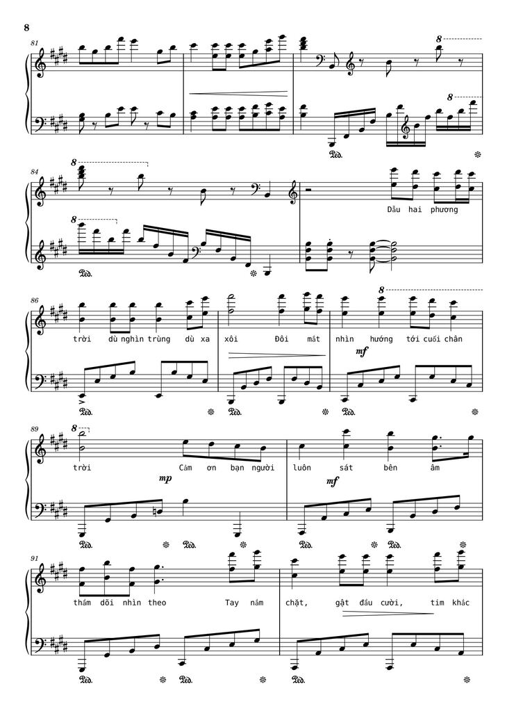 Page 8 of the piano sheet music PDF - Như ngày hôm qua Sheet Piano by Ngo_Duong_Hoang_An