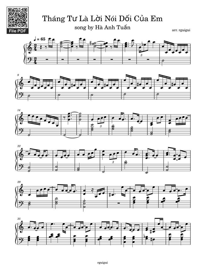 Page 1 of the piano sheet music PDF - Tháng Tư Là Lời Nói Dối Của Em Sheet Piano by Hà Anh Tuấn