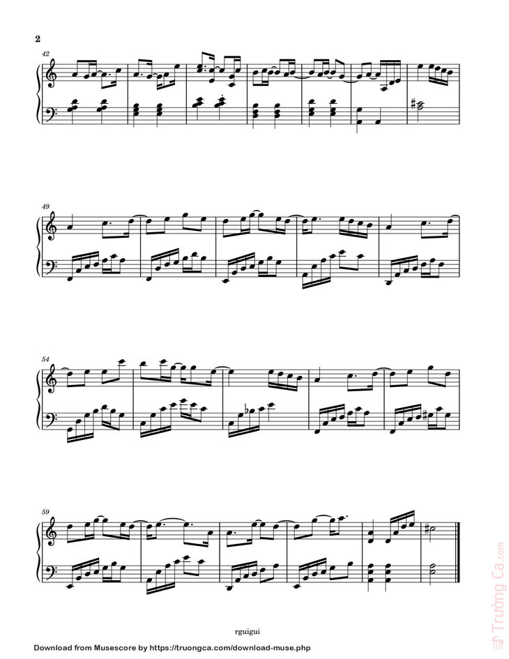 Page 2 of the piano sheet music PDF - Tháng Tư Là Lời Nói Dối Của Em Sheet Piano by Hà Anh Tuấn