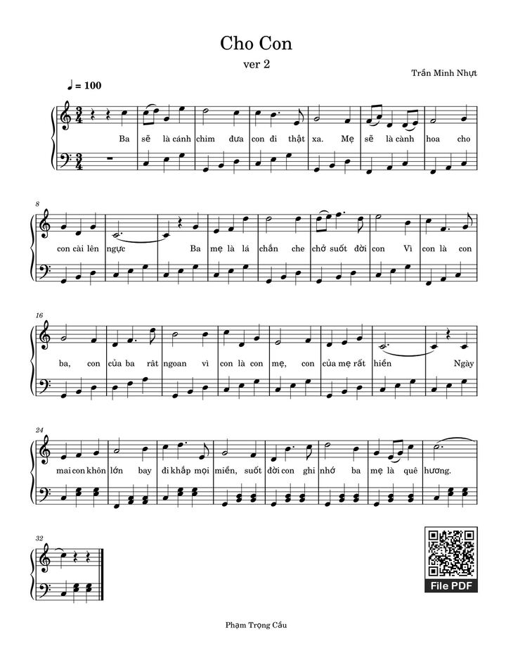 Page 1 of the piano sheet music PDF - Cho Con Sheet Piano by TranMinhNhut