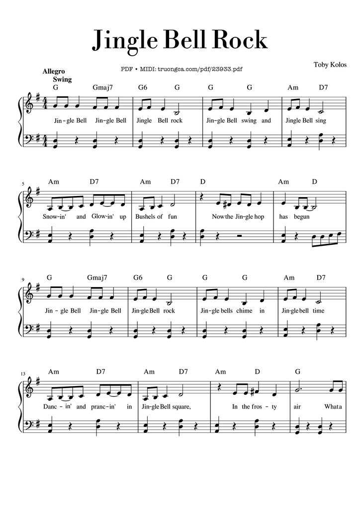 Page 1 of the piano sheet music PDF - Jingle Bell Rock Sheet Piano by Toby Kolos