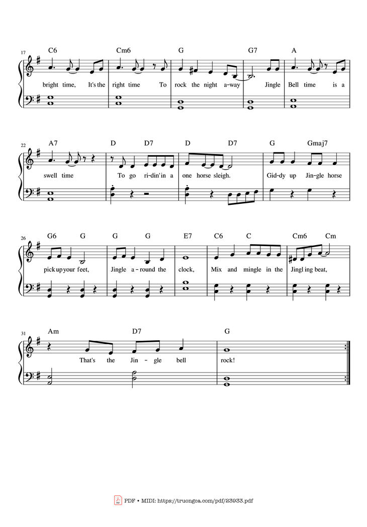 Page 2 of the piano sheet music PDF - Jingle Bell Rock Sheet Piano by Toby Kolos