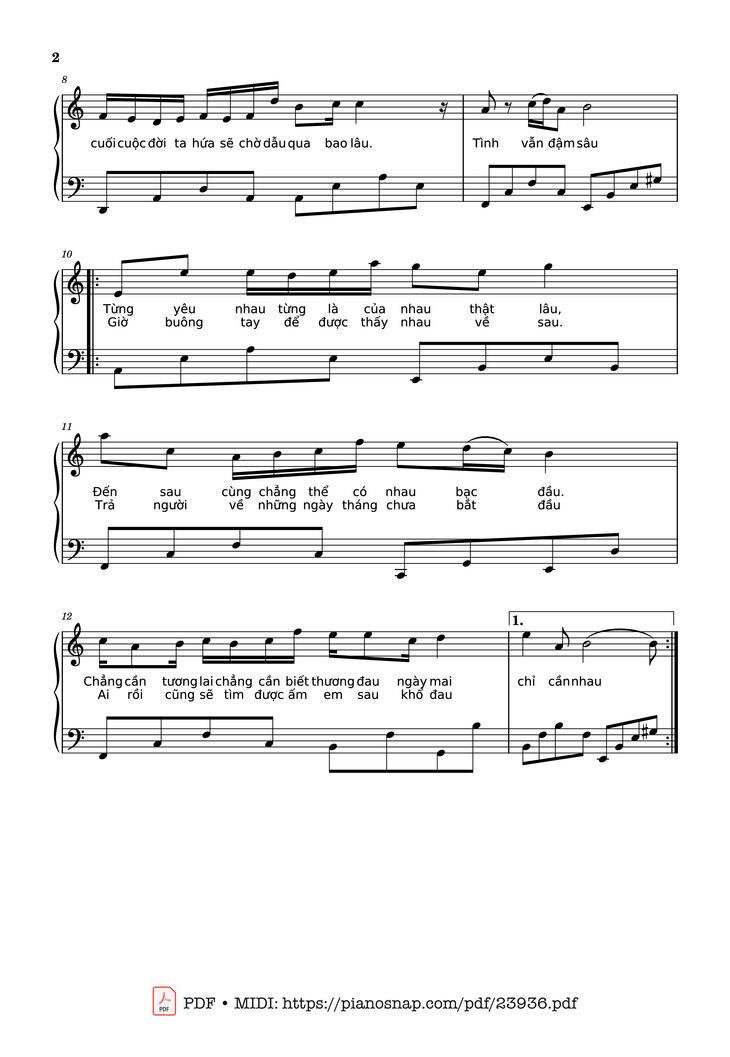 Page 2 of the piano sheet music PDF - Chỉ Là Không Cùng Nhau Sheet Piano by Doanduchoa156