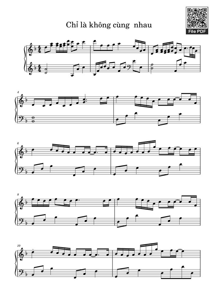 Page 1 of the piano sheet music PDF - Chỉ Là Không Cùng Nhau – 错位时空 - 艾辰 Sheet Piano by Quangducpiano