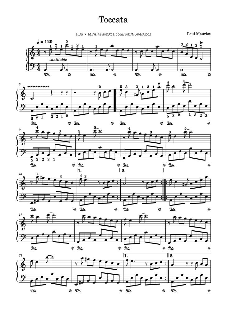 Page 1 of the piano sheet music PDF - Toccata – Paul Mauriat Sheet Piano by Loginvovchyk