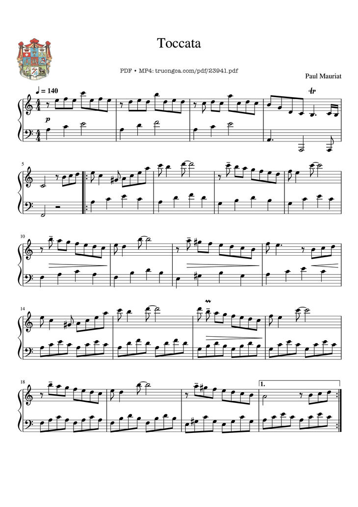 Page 1 of the piano sheet music PDF - Toccata P. Mauriat ease Sheet Piano by Copperfield