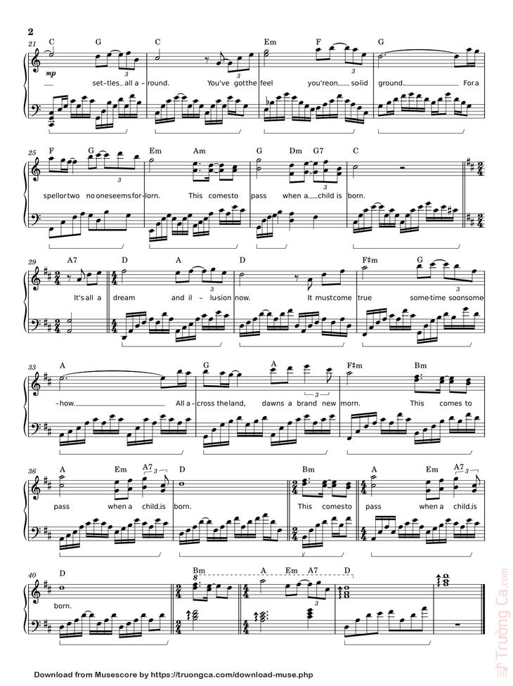 Page 2 of the piano sheet music PDF - When a child is born Sheet Piano by Elena Di Guardo