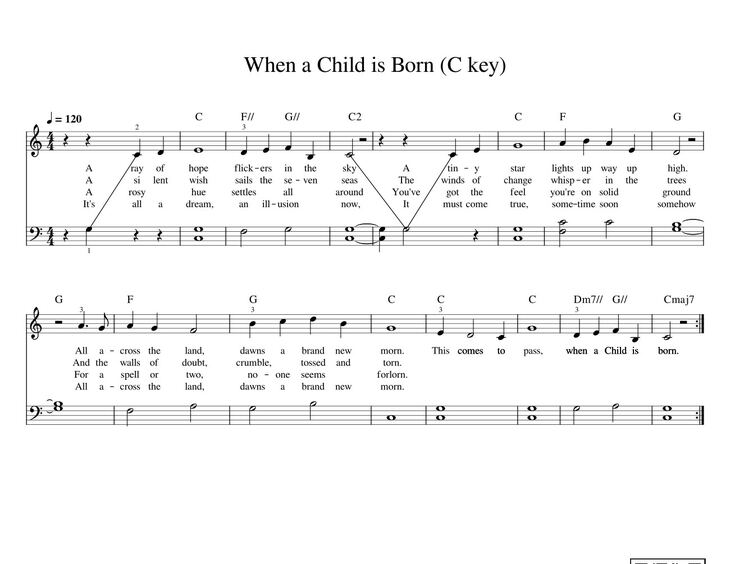 Page 1 of the piano sheet music PDF - When a Child is Born (C key) Sheet Piano by Ccbenson71
