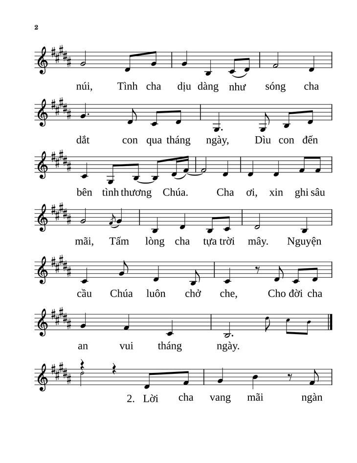 Page 2 of the piano sheet music PDF - Công ơn cha by Anmai