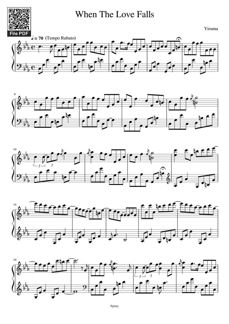 Page 1 of the piano sheet music PDF - When The Love Falls Sheet Piano by Epiary_에피어리