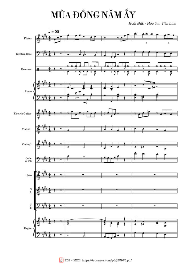 Page 1 of the piano sheet music PDF - MÙA ĐÔNG NĂM ẤY (hợp xướng) by Hoài Đức