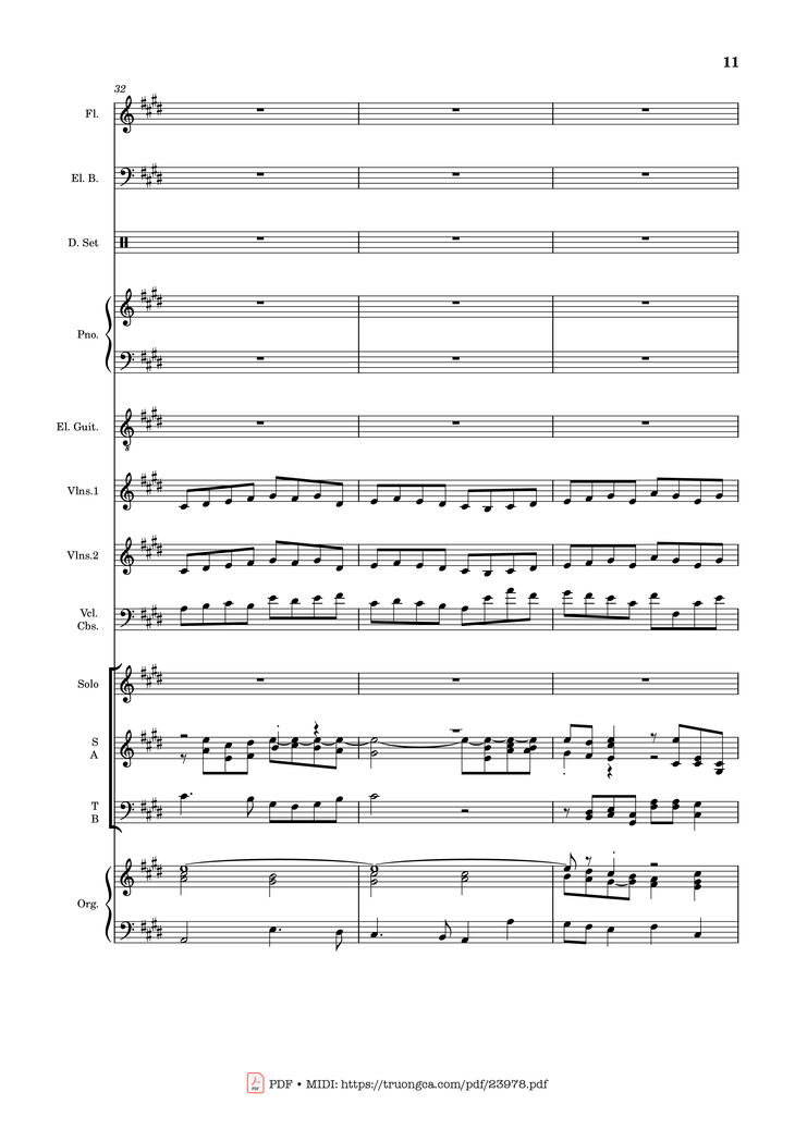 Page 11 of the piano sheet music PDF - MÙA ĐÔNG NĂM ẤY (hợp xướng) by Hoài Đức