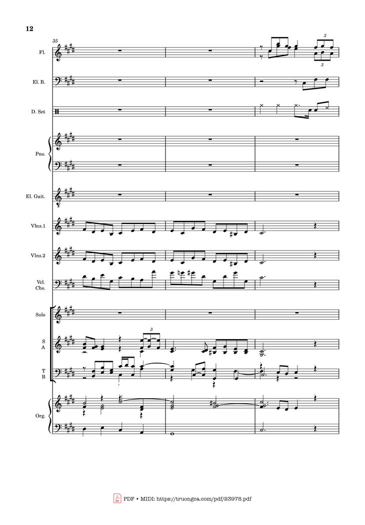 Page 12 of the piano sheet music PDF - MÙA ĐÔNG NĂM ẤY (hợp xướng) by Hoài Đức