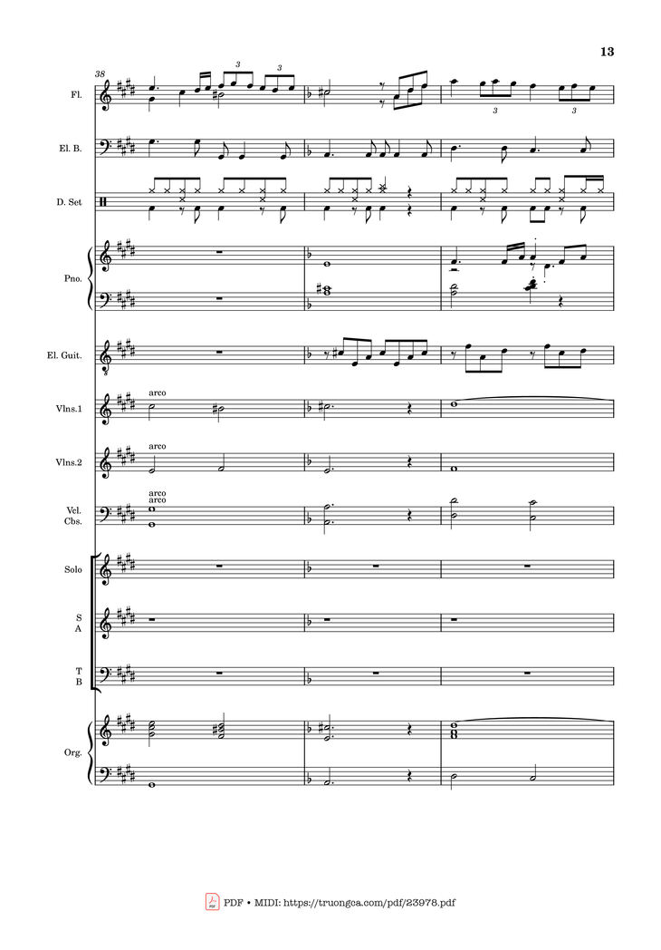 Page 13 of the piano sheet music PDF - MÙA ĐÔNG NĂM ẤY (hợp xướng) by Hoài Đức
