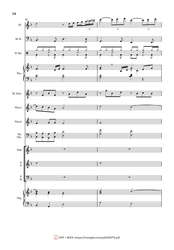 Page 14 of the piano sheet music PDF - MÙA ĐÔNG NĂM ẤY (hợp xướng) by Hoài Đức