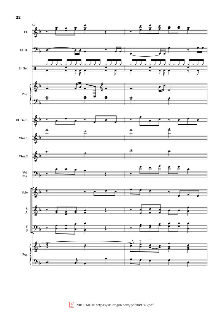 Page 22 of the piano sheet music PDF - MÙA ĐÔNG NĂM ẤY (hợp xướng) by Hoài Đức