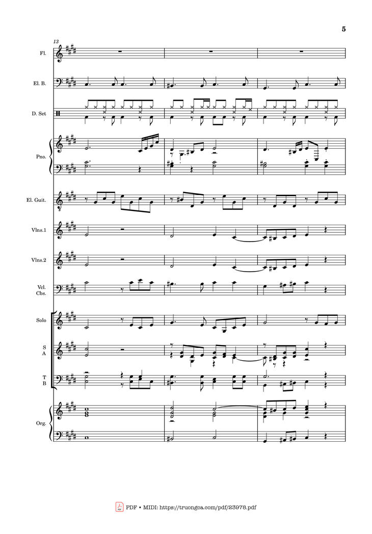 Page 5 of the piano sheet music PDF - MÙA ĐÔNG NĂM ẤY (hợp xướng) by Hoài Đức