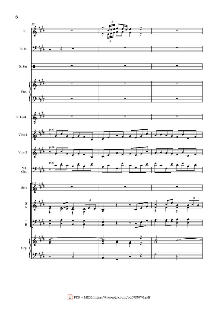 Page 8 of the piano sheet music PDF - MÙA ĐÔNG NĂM ẤY (hợp xướng) by Hoài Đức