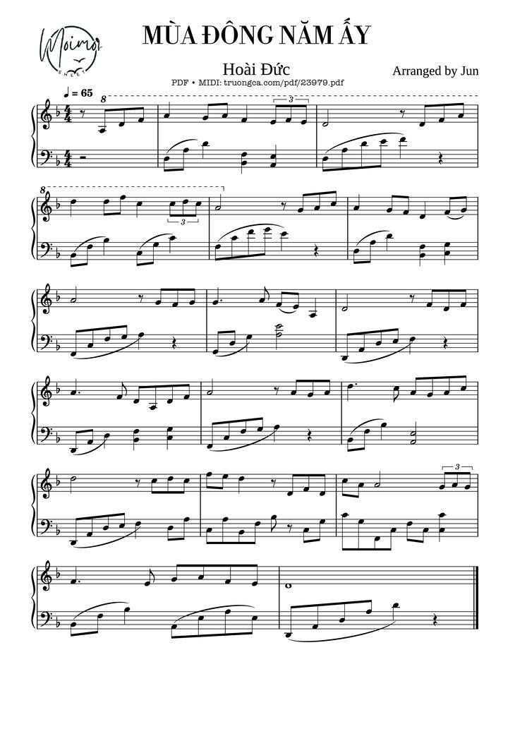 Page 1 of the piano sheet music PDF - Mùa Đông Năm Ấy Sheet Piano by Hoài Đức