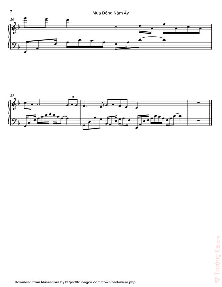 Page 2 of the piano sheet music PDF - Mùa Đông Năm Ấy Sheet Piano by Lafasse