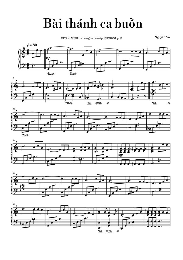 Page 1 of the piano sheet music PDF - Bài thánh ca buồn Sheet Piano by Tungpham1969