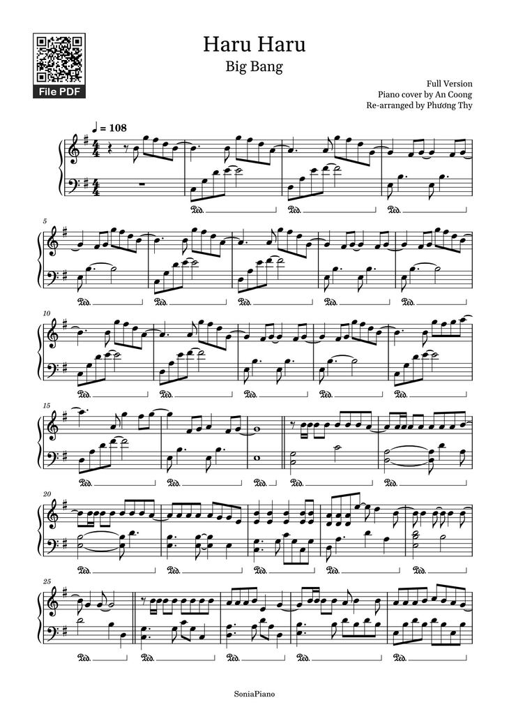 Page 1 of the piano sheet music PDF Piano - Haru Haru Sheet Piano by Full Version