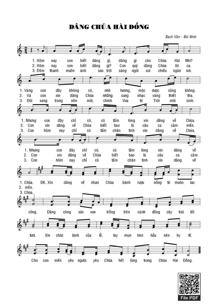 Page 1 of the piano sheet music PDF - Dâng Chúa Hài Đồng by Bạch Vân &Amp; Bùi Ninh