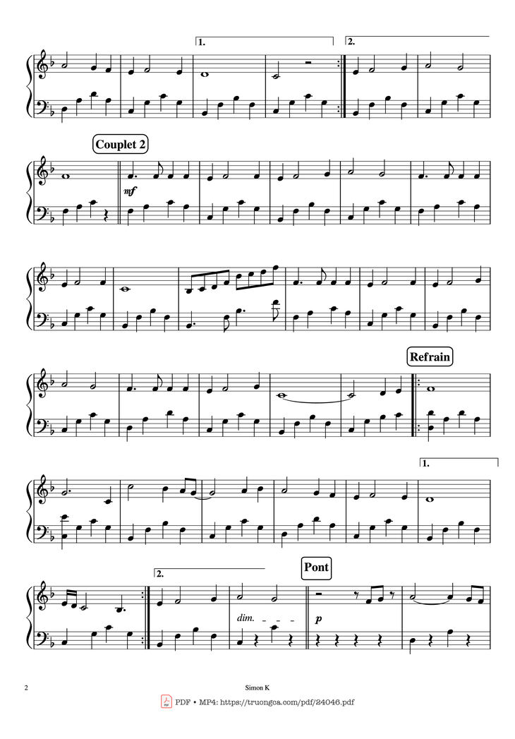 Page 2 of the piano sheet music PDF Piano - My Heart Will Go on Piano Easy by Céline Dion