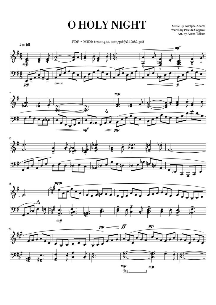 Page 1 of the piano sheet music PDF - O Holy Night Sheet Piano by Amw1296