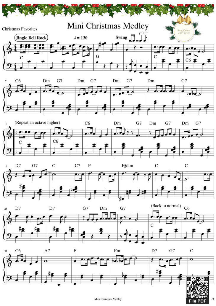 Page 1 of the piano sheet music PDF - Mini Christmas Medley Sheet Piano by ReVl27