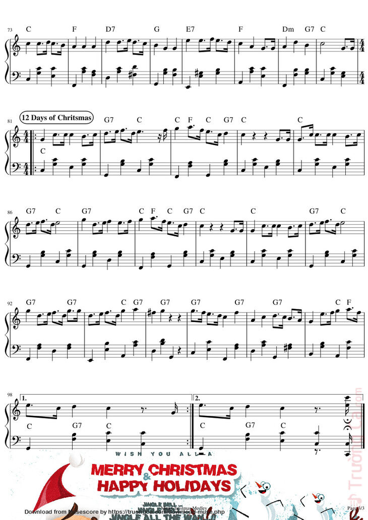 Page 3 of the piano sheet music PDF - Mini Christmas Medley Sheet Piano by ReVl27