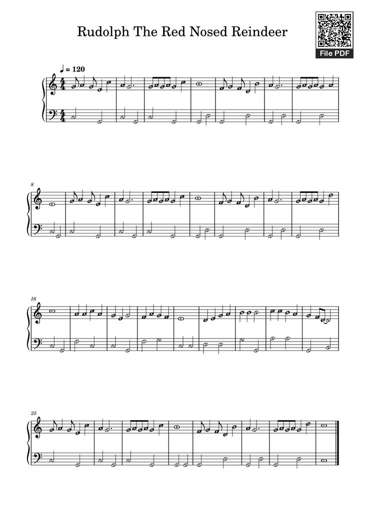 Page 1 of the piano sheet music PDF - Rudolph The Red Nosed Reindeer Sheet Piano by Andy Wood2