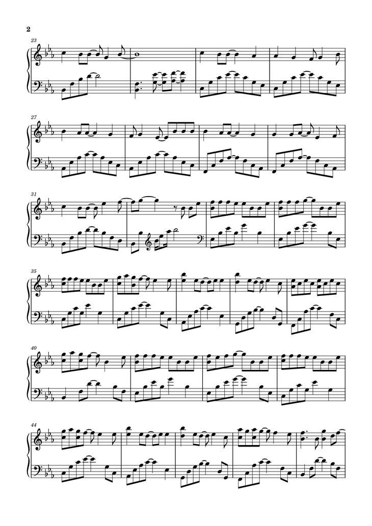 Page 2 of the piano sheet music PDF - 晚风告白 星野 Sheet Piano by 演唱：星野