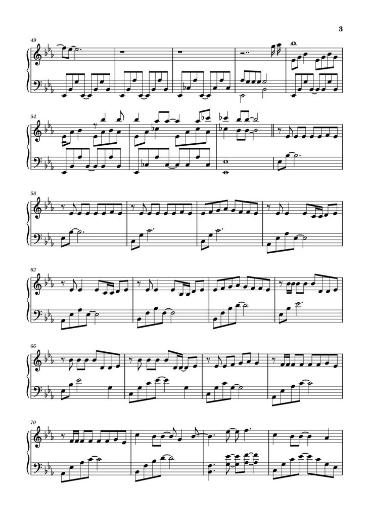 Page 3 of the piano sheet music PDF - 晚风告白 星野 Sheet Piano by 演唱：星野
